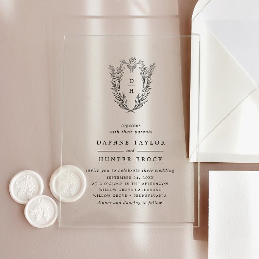 DAPHNEフローラモノグラムクラシックヴィンテージウェディング アクリル招待状
