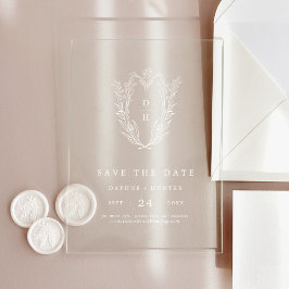 DAPHNEフローラモノグラムホワイトウェディング日付を保存 アクリル招待状