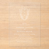 DAPHNEフローラモノグラムホワイトボホヴィンテージウェディング アクリル招待状 (正面)