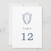 DAPHNEホワイトブルー植物体結婚のテーブル番号 招待状 (正面)