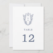 DAPHNEホワイトブルー植物体結婚のテーブル番号 招待状 (裏面)