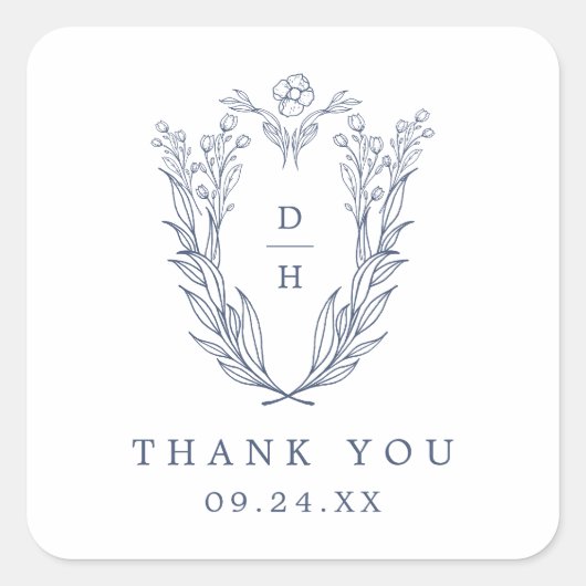 DAPHNEホワイトブルー結婚ミニマリスト スクエアシール (正面)