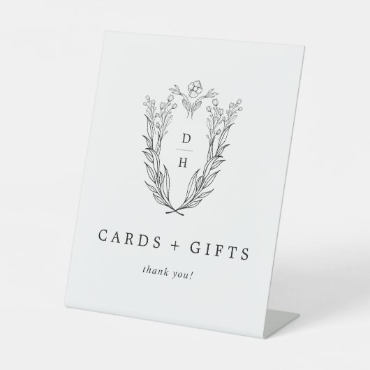 DAPHNE白黒フローラウェディングカードとギフト 台座サイン (正面)