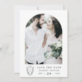 DAPHNE白黒フローラクレストミニマル結婚リスト セーブザデート (正面)