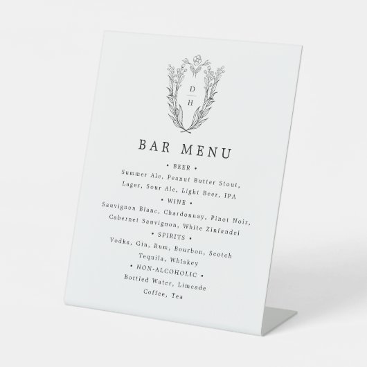 DAPHNE白黒ヴィンテージウェディングバーメニューサイン 台座サイン (正面)