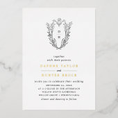 DAPHNE白黒金ゴールドモノグラムグリーン結婚リーズ 箔招待状 (正面)