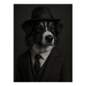 Dapper Australian Shepherd Dog in Suit and Hat ポスター (正面)