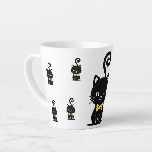Dapper Black Cat Mug, Kitty with Bow Tie カフェラテマグ (左アングル)