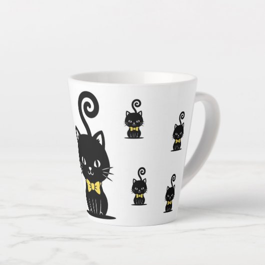 Dapper Black Cat Mug, Kitty with Bow Tie カフェラテマグ (右アングル)