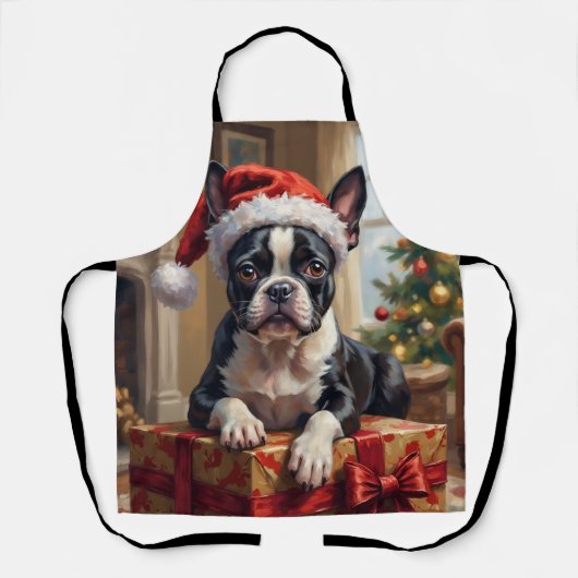 Dapper Boston Terrier Dog Christmas Gift エプロン (正面)