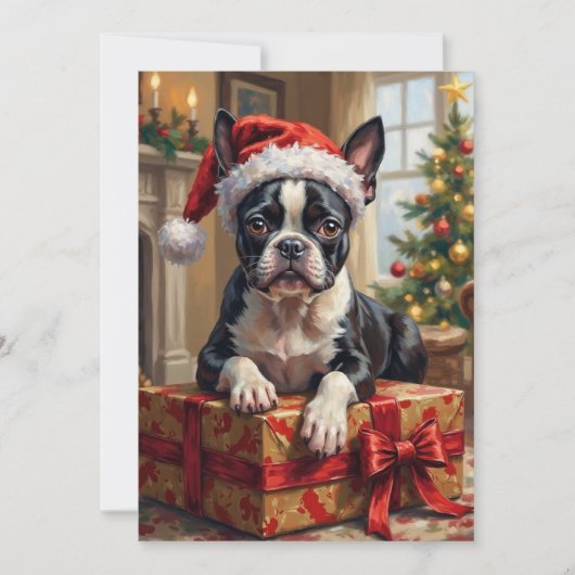 Dapper Boston Terrier Dog Christmas Gift シーズンカード (正面)