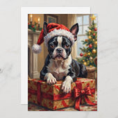 Dapper Boston Terrier Dog Christmas Gift シーズンカード (正面/裏面)