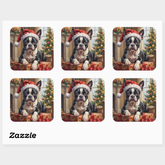 Dapper Boston Terrier Dog Christmas Gift スクエアシール (シート)