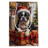 Dapper Boston Terrier Dog Christmas Gift ミディアムペーパーバッグ (正面)