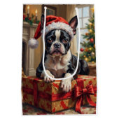 Dapper Boston Terrier Dog Christmas Gift ミディアムペーパーバッグ (裏面)