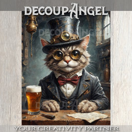Dapper Cat飲みビール – Decopage - 薄葉紙