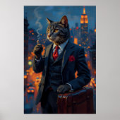 Dapper Cat in Suit Funny Animal Portrait ポスター (正面)
