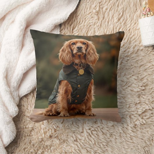 Dapper Dachshund in Green Coat クッション (ブランケット)