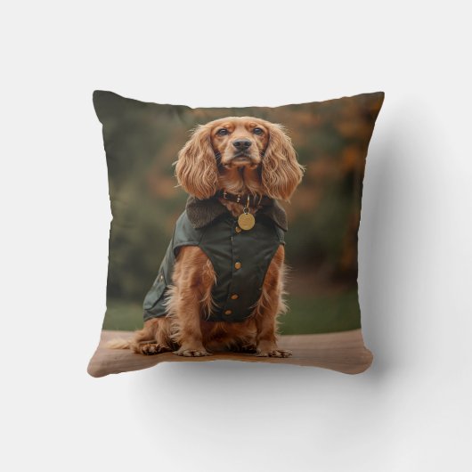 Dapper Dachshund in Green Coat クッション (裏面)