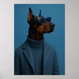 Dapper Doberman in Blue Turtleneck and Sunglasses ポスター