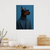 Dapper Doberman in Blue Turtleneck and Sunglasses ポスター (キッチン)