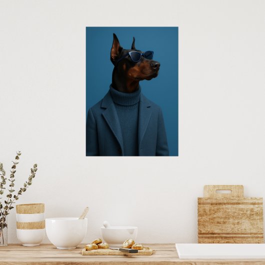 Dapper Doberman in Blue Turtleneck and Sunglasses ポスター (キッチン)