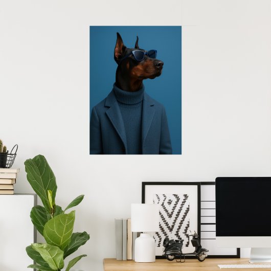 Dapper Doberman in Blue Turtleneck and Sunglasses ポスター (ホームオフィス)