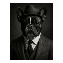 Dapper French Bulldog in Suit and Hat ポスター