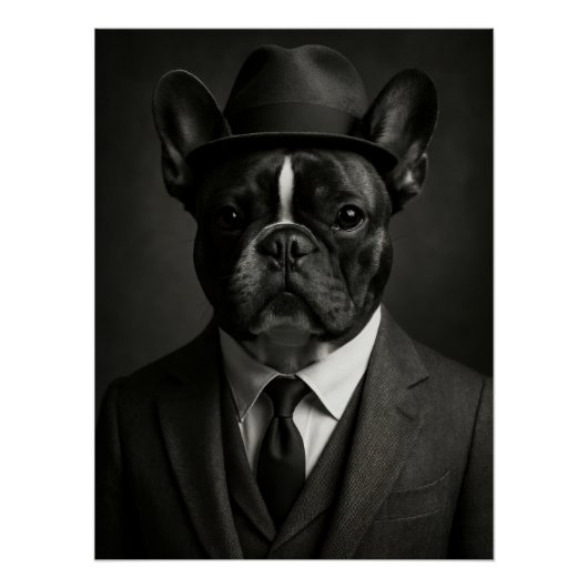 Dapper French Bulldog in Suit and Hat ポスター (正面)