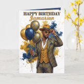 Dapper Gentleman Mustard and Navy Birthday カード (黄色い花)