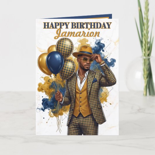 Dapper Gentleman Mustard and Navy Birthday カード (正面)