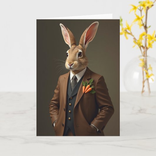 Dapper Rabbit Pattern Card カード (黄色い花)