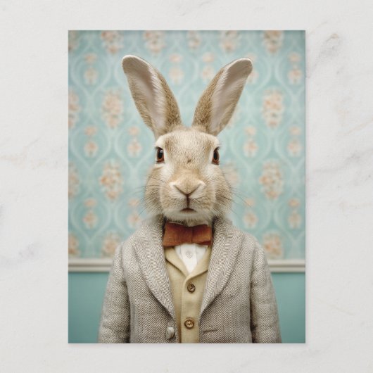 Dapper Rabbit Portrait Vintage Style ポストカード (正面)