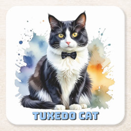Dapper Tuxedo Cat スクエアペーパーコースター