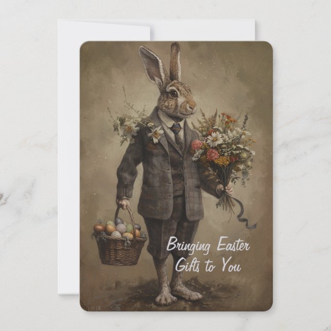 Dapper Victorian Easter Bunny With Gifts (正面)