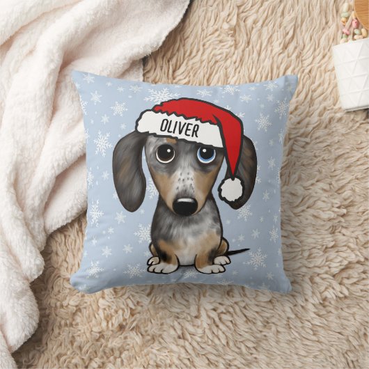 Dapple Dachshandクリスマス名前をカスタムするかわいい犬 クッション (ブランケット)