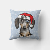 Dapple Dachshandクリスマス名前をカスタムするかわいい犬 クッション (裏面)