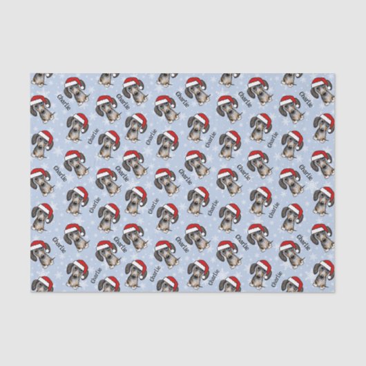 Dapple Dachshandクリスマス名前をカスタムするかわいい犬 薄葉紙 (正面)