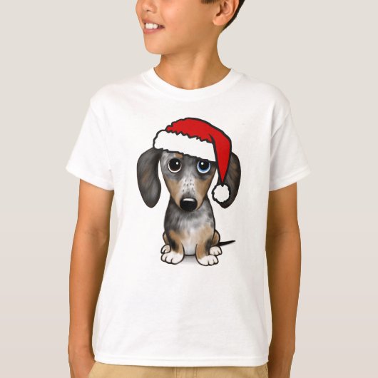 Dapple Dachshundサンタウィナードッグクリスマス Tシャツ (正面)