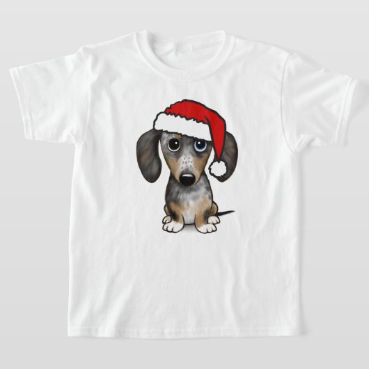 Dapple Dachshundサンタウィナードッグクリスマス Tシャツ (レイダウン)
