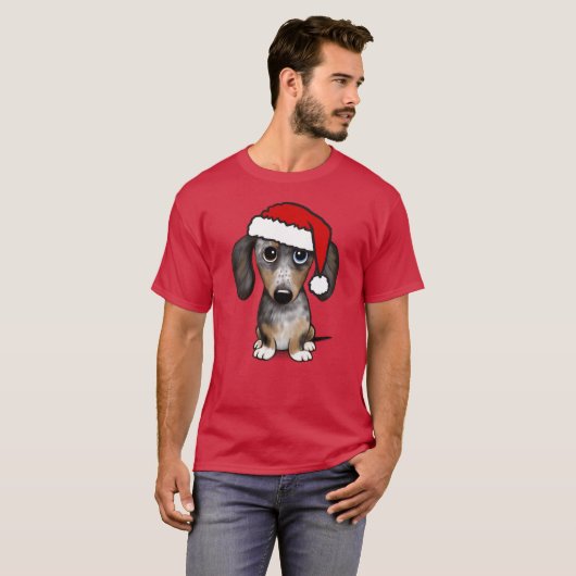 Dapple Dachshundサンタウィナードッグクリスマス Tシャツ (正面フル)