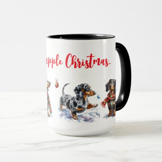 Dapple Dachshund Christmas Mug Cup マグカップ (正面右)
