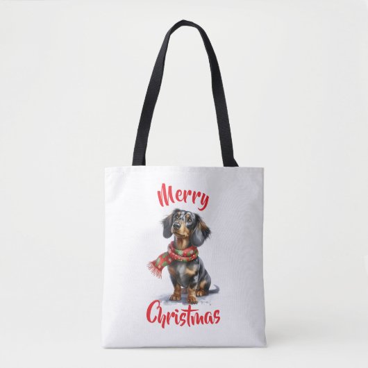 Dapple Dachshund Merry Christmas Tote トートバッグ (正面)