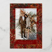 Dappled Forest Painted Changing Leaves Red Photo 箔シーズンカード (正面)