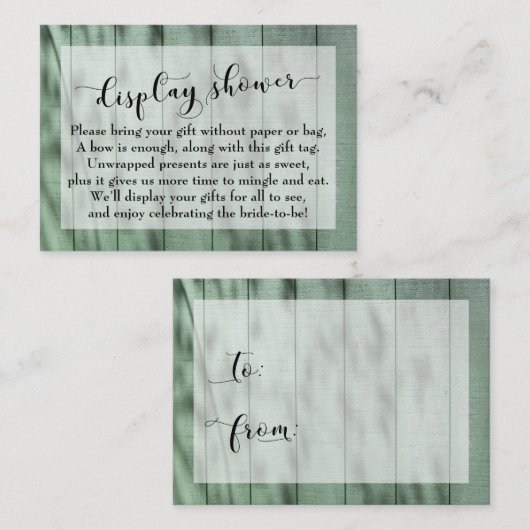 Dappled Green Wood No Wrapブライダルシャワーカード エンクロージャーカード (正面/裏面)