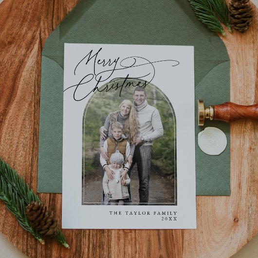 DARCYブラックアーチファミリークラシックフォトクリスマス シーズンカード