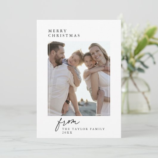 DARCYブラックヴィンテージユニークファミリーフォトクリスマス シーズンカード (スタンド正面)