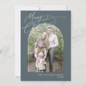 DARCYブルーアーチファミリークラシックフォトクリスマス シーズンカード (正面)