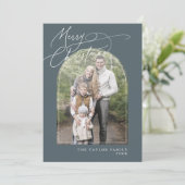 DARCYブルーアーチファミリークラシックフォトクリスマス シーズンカード (スタンド正面)