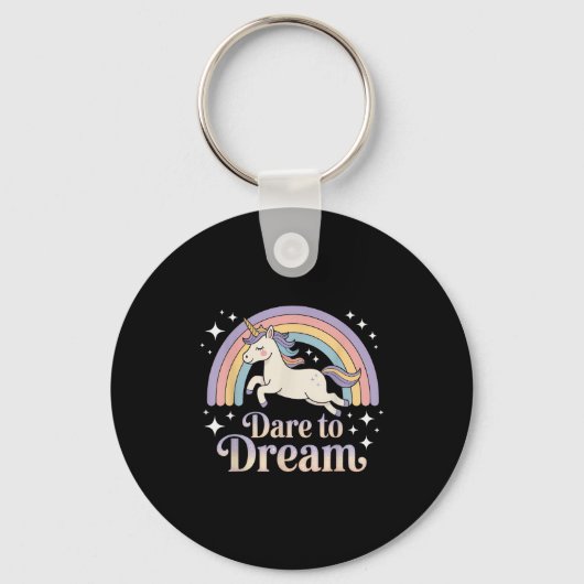 Dare To Dream Unicorn Rainbow Motivation キーホルダー (正面)